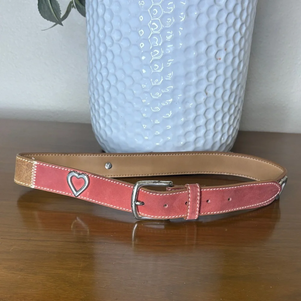 GAP Pink and Tan Heart Buckle Leather Belt L/XL